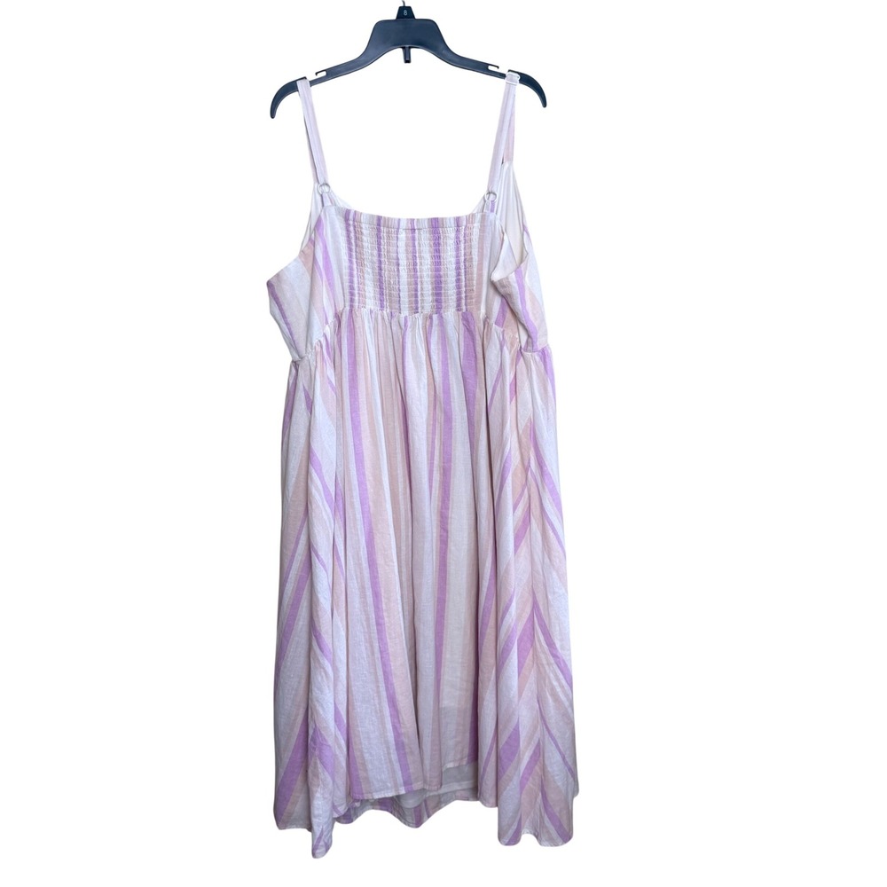 Torrid Linen/Cotton Midi Dress Womens 2X Purple Tan Striped Button Front Pocket - Picture 3 of 10